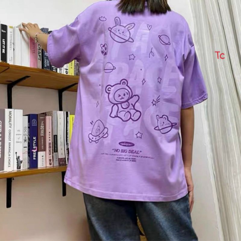 Áo Thun Tay Lỡ Unisex In Hình Gấu Thỏ Space , Áo Phông Form Rộng Nam Nữ (Kèm Ảnh Thật)