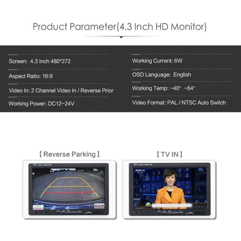 Màn hình xe ô tô LCD LCD màn hình 4.3 inch với camera đảo ngược HD IR hỗ trợ tầm nhìn ban đêm | BigBuy360 - bigbuy360.vn