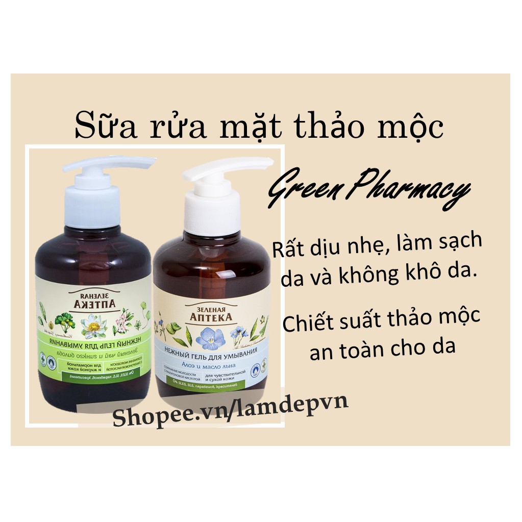 Gel rửa mặt thảo mộc lành tính Apteka Green Pharmacy