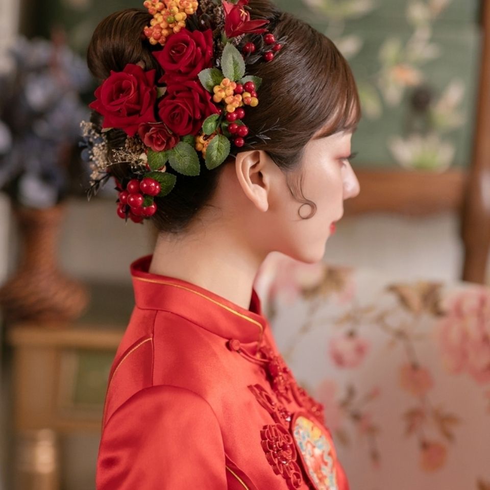 [Aishang Trang Sức Đẹp] Cài Tóc Hoa Khô Bất Tử Xiuhe Phong Cách Trung Hoa Cổ Điển Mới Cho Cô Dâu