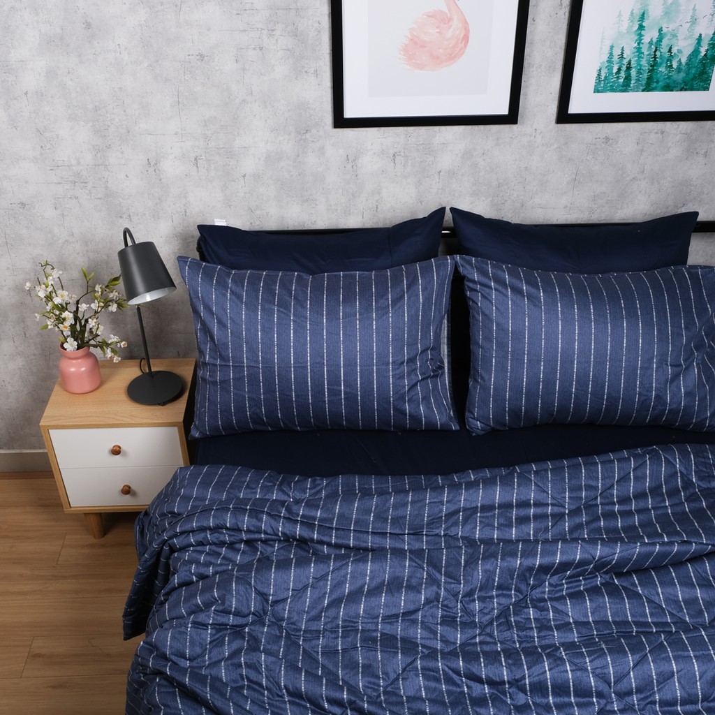 [Nhiều kích thước] Vỏ Gối Nằm Gòn Bedding Cotton Satin Hàn Quốc Màu Xanh Dương Đậm - 01 cái