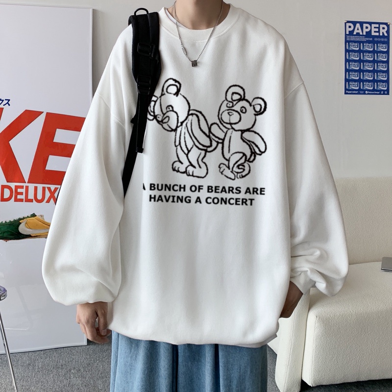 Áo Sweater IFNICEFUTURE Dáng Rộng Tay Dài Cổ Tròn In Hình Gấu Thời Trang Cho Nam