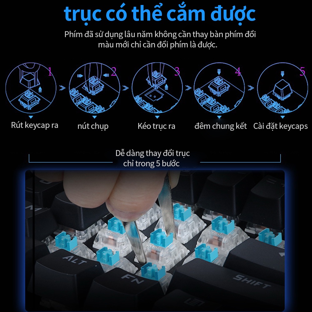 Bàn Phím Cơ Game Redragon Jax K613 Blue Switch 61 Phím Dây Cáp Tháo Rời Tiện Lợi công tắc xanh