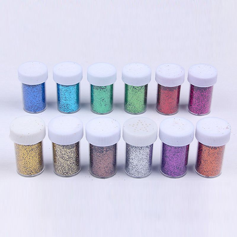 Set 12 Hộp Bột Kim Tuyến Lấp Lánh Dùng Để Trang Trí Slime