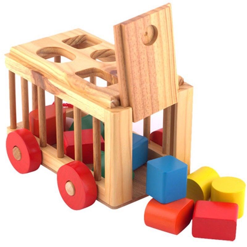 Xe Cũi Thả Hình Khối Gỗ Montessori - Giúp Bé Phát Triển Tư Duy Hình Khối, Màu Sắc