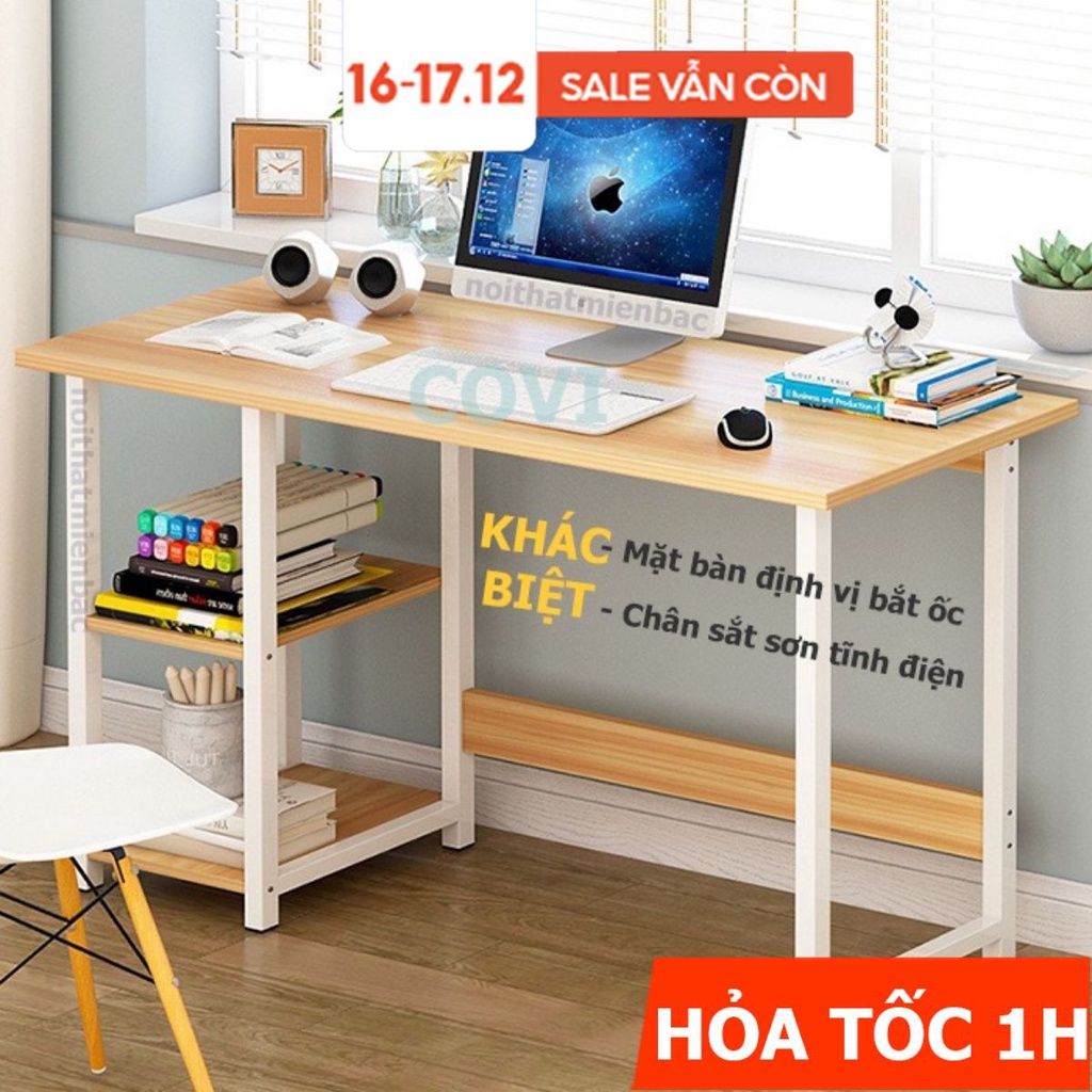 Bàn học kèm kệ sách KT, khung sắt sơn tĩnh điện,  đặc biệt bàn lắp ráp dễ dàng do được định vị sẵn