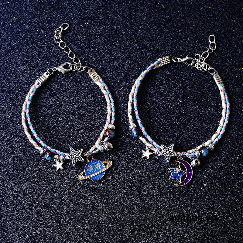 ✨✨Bộ 2 chiếc vòng tay tình bạn bện dây mặt phi hành gia điều chỉnh được thân thiện với môi trường dành cho các cặp đôi