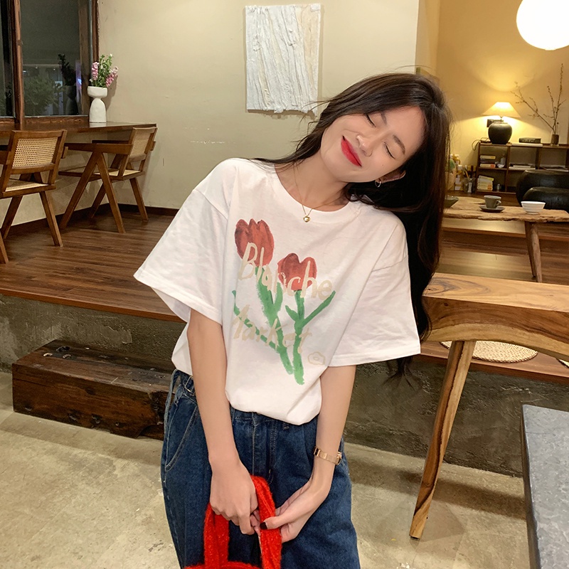 Áo thun SUXI tay ngắn cổ tròn dáng rộng thời trang mùa hè cho nữ