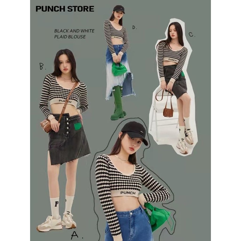 Áo Croptop Dệt Kim Tay Dài Hoạ Tiết Kẻ Sọc Thiết Kế Ngọt Ngào