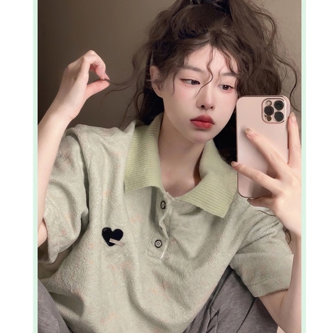 Áo Thun Dệt Kim Tay Ngắn Cổ Polo Màu Trơn Thời Trang Dành Cho Nữ