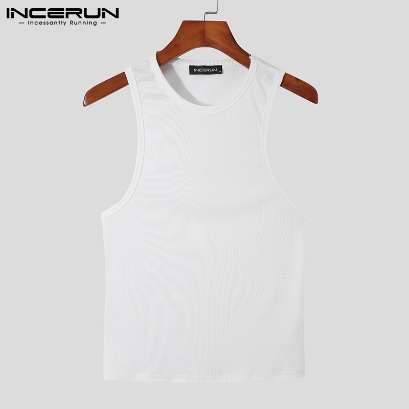 Áo thun ba lỗ INCERUN cổ tròn màu trơn thoải mái thời trang mùa hè cho nam