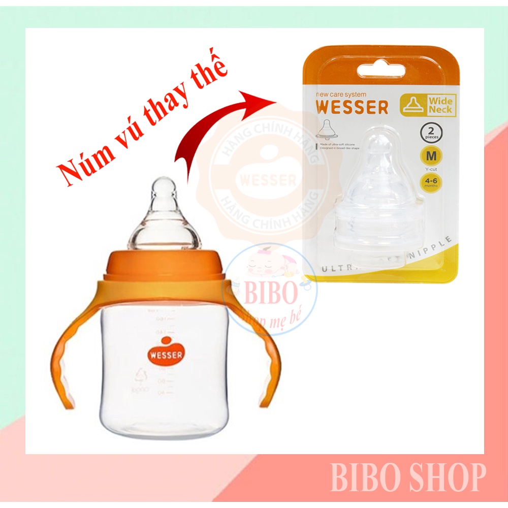 [MẪU MỚI] BÌNH SỮA WESSWER CỔ RỘNG NHỰA PP BPA FREE TAY CẦM 180ML