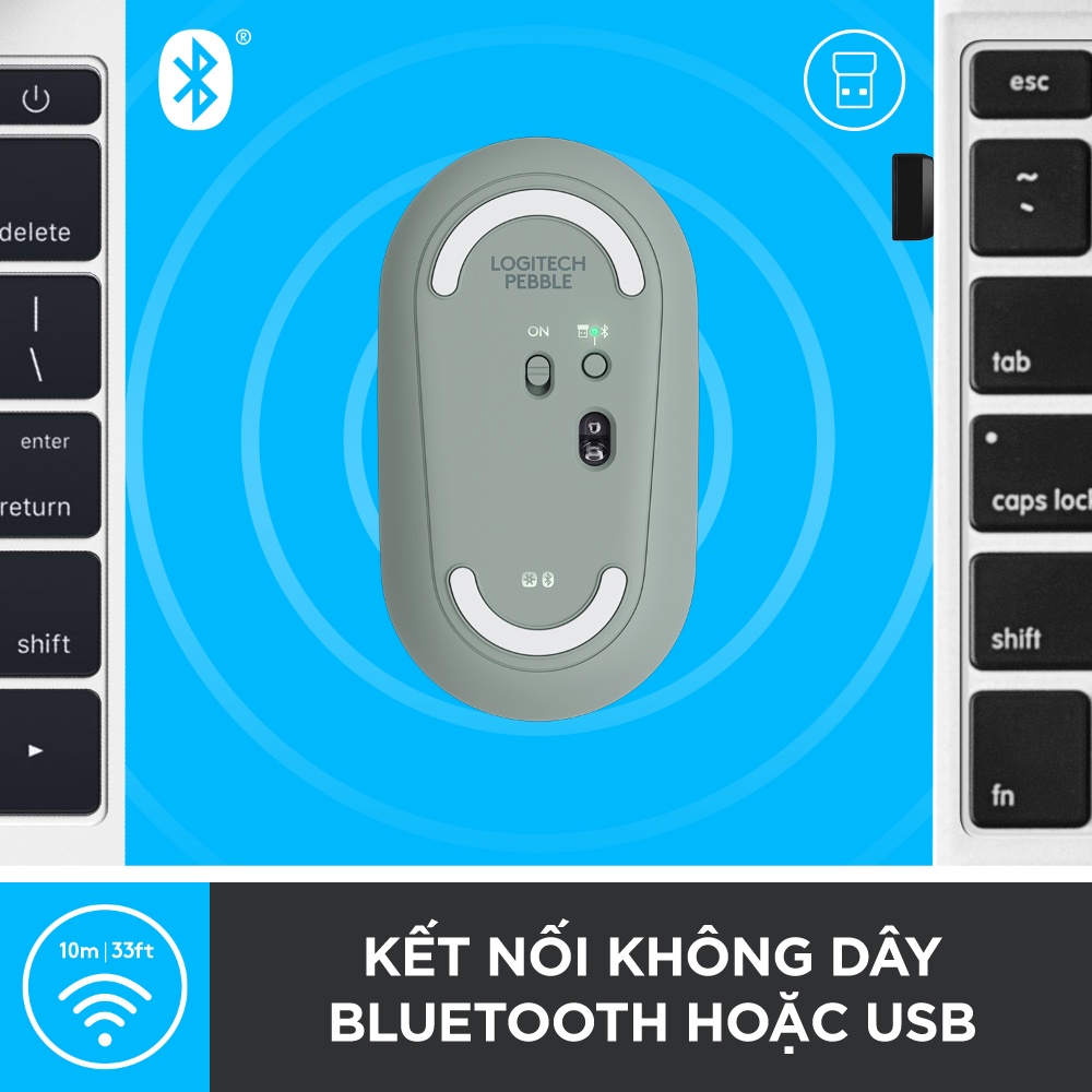 [Mã ELLOGIWL5 giảm 10% đơn 500K] Chuột không dây Logitech Pebble M350 – Bluetooth/ USB, nhỏ gọn, giảm ồn, MacOS / PC