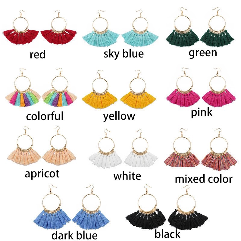 Khuyên tai chuỗi tua rua phong cách dân tộc thiểu số Bohemian
