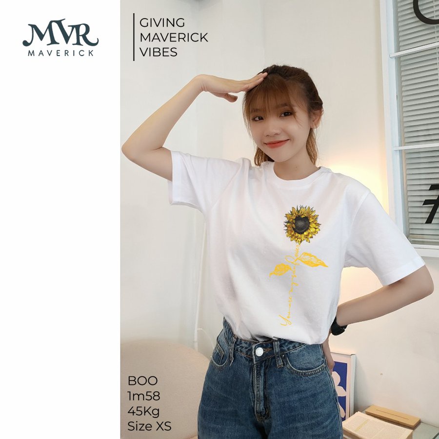 Áo thun nữ hoa hướng dương dã quỳ Đà Lạt phom rộng Cotton thoáng mát bạn là ánh nắng của tôi MVR KK3875