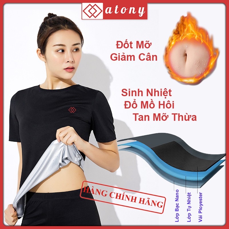 Áo Sinh Nhiệt Giảm Cân ATONY Cao Cấp- Áo Phông Ngắn Tay Giúp Giảm Mỡ, Đổ Mồ Hôi, Tập Yoga, Gym, Aerobic