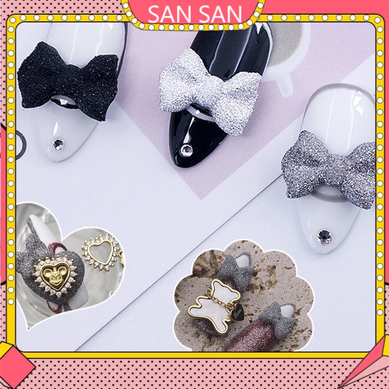 Charm nơ nhũ kim tuyến trang trí móng
