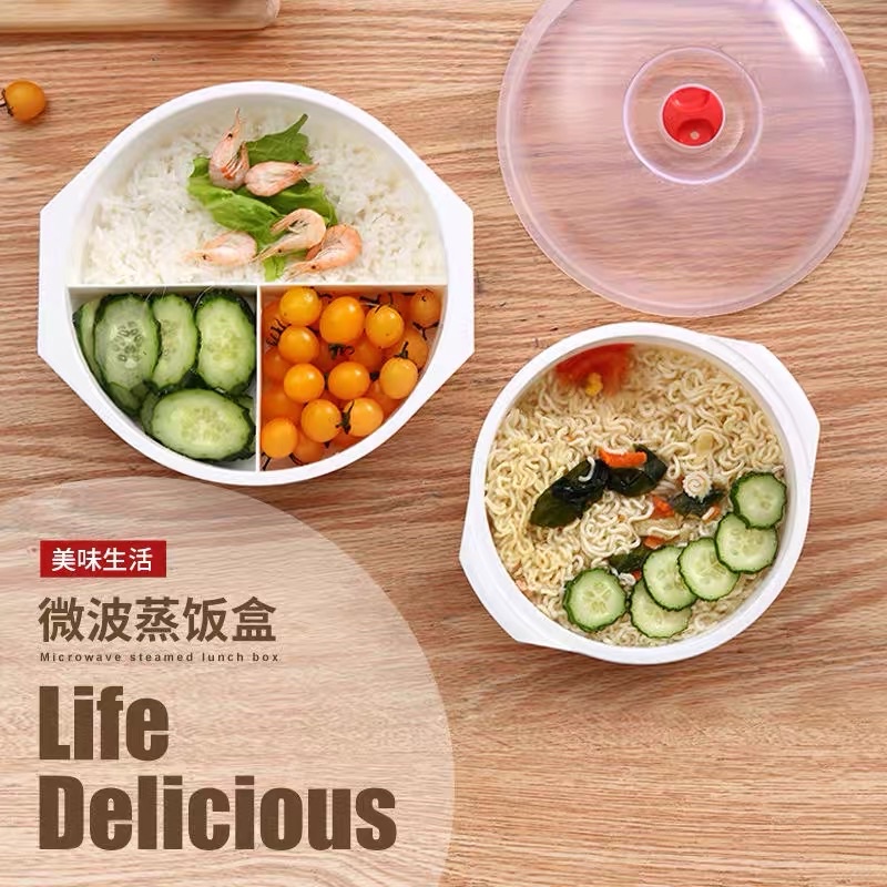 Hộp Cơm 3 Ngăn Chịu Nhiệt Dùng Lò Vi Sóng Hâm Nóng Cam Homeware