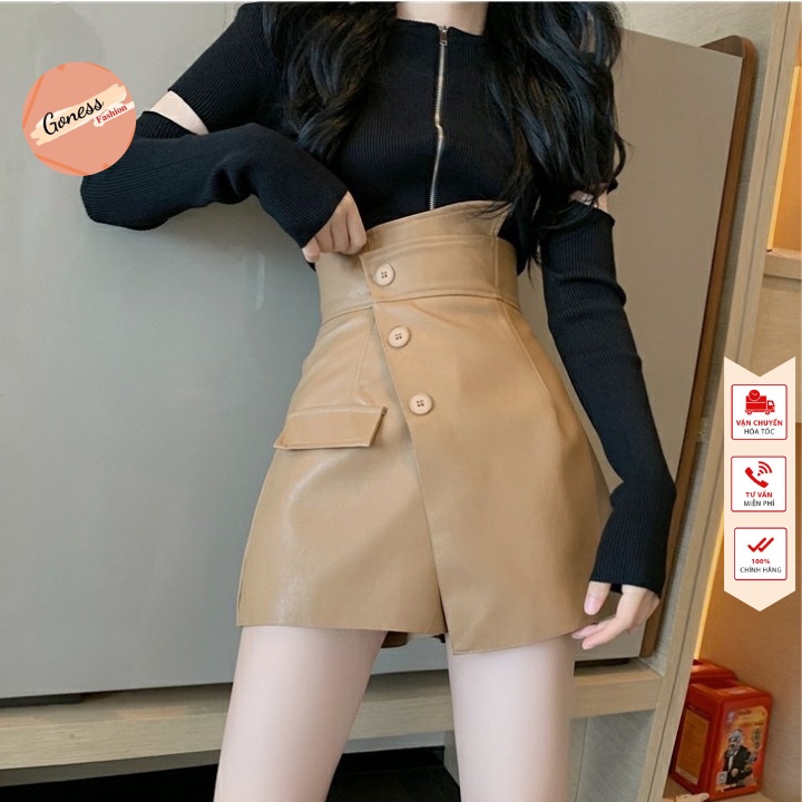 Quần da nữ Goness cạp cao giả váy kiểu vạt chéo 3 cúc cao cấp siêu tôn dáng 206 | BigBuy360 - bigbuy360.vn