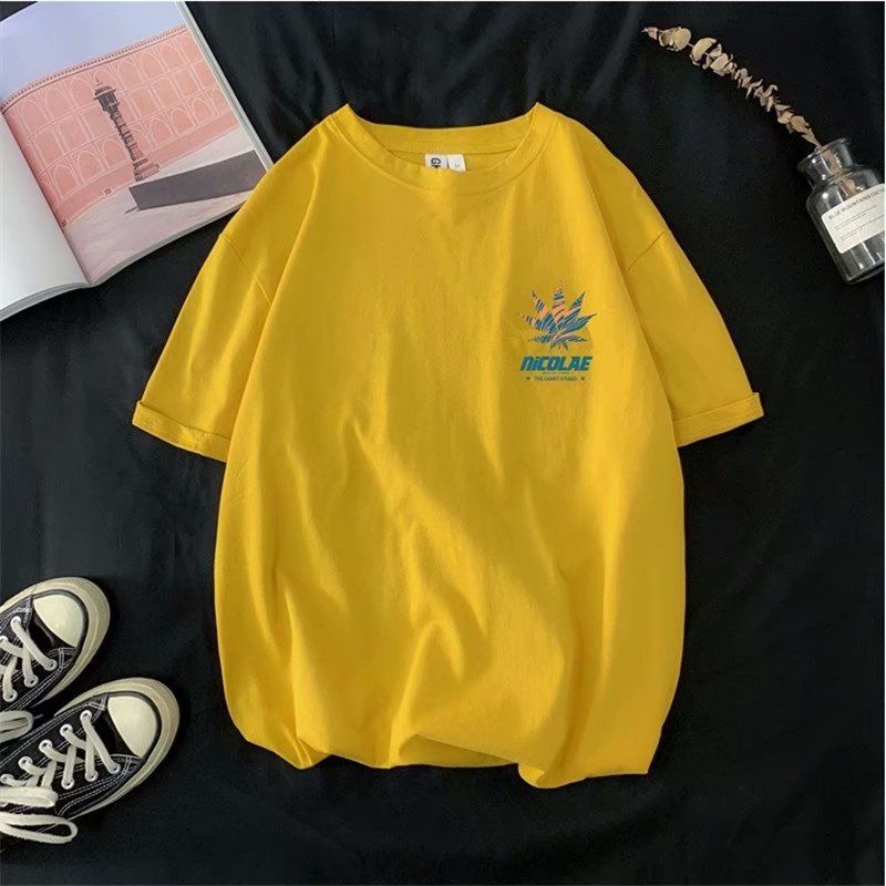 Áo thun tay ngắn dáng rộng in chữ phong cách Hàn Quốc thời trang cho nam size M-5XL