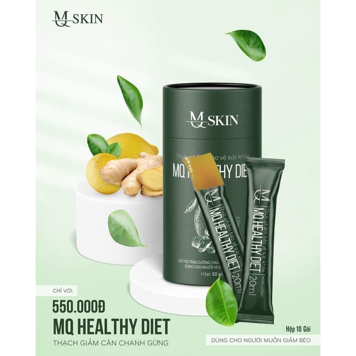 Thạch giảm cân MQ SKIN CHANH GỪNG MQ HEALTHY DIET tặng 2 viên detox Diet Chew loại bỏ mỡ thừa hộp 10 gói
