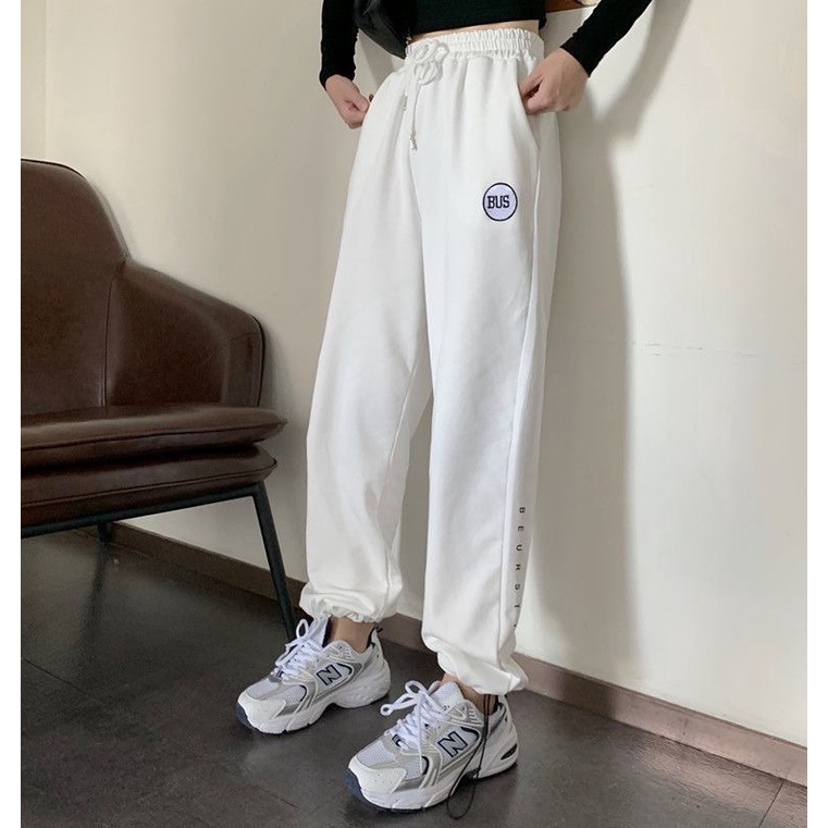 Quần nỉ jogger 🦋 thêu chữ BUS dáng suông thể thao ống rộng 3 màu chất vải cotton dày dặn mềm mịn