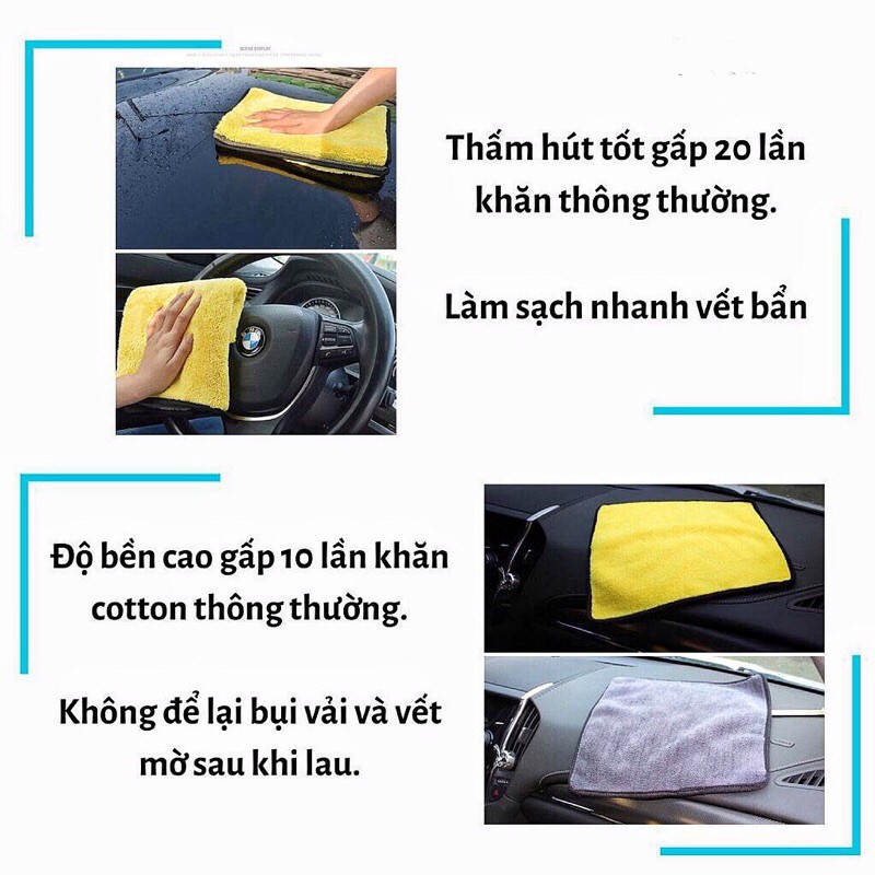 Khăn Lau Xe Hơi Ô Tô Lau Bếp Lau Kính Lau Tay Gia Dụng Đa Năng Siêu Thấm Microfiber Không Rụng Lông