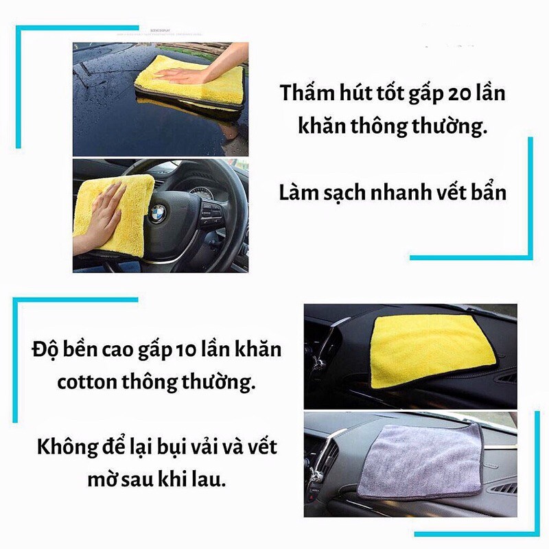 Khăn Lau Siêu Sạch Xe Hơi Ô Tô Cao Cấp Gia Dụng Đa Năng Siêu Thấm Microfiber Không Rụng Lông Không Phai Màu