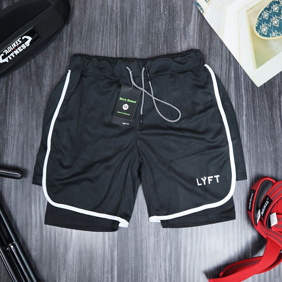 Quần short 2 lớp tập gym, thể thao nam LYFT