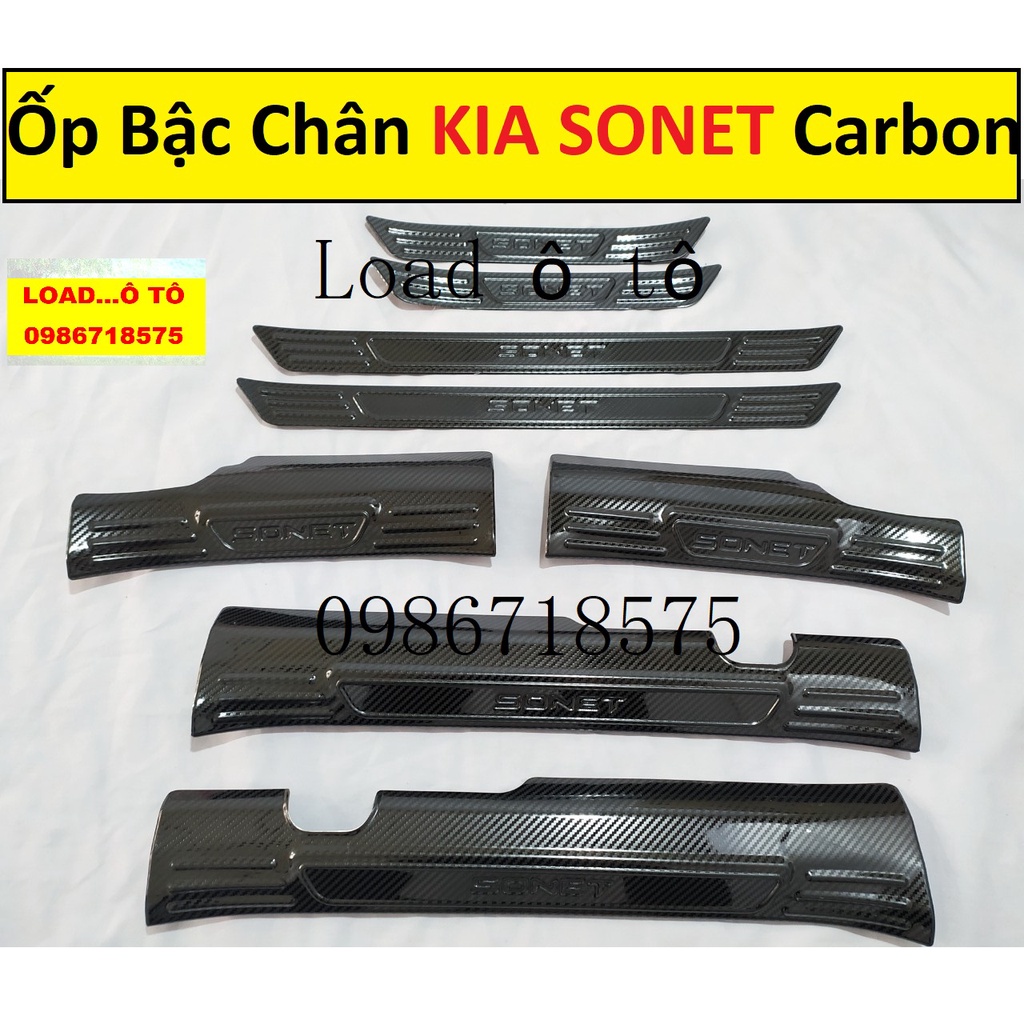 Ốp Bậc Chân, Nẹp Bậc Cửa Carbon Trong, Ngoài Xe KIA SONET 2022-2023 Mẫu Vân Carbon Cao Cấp