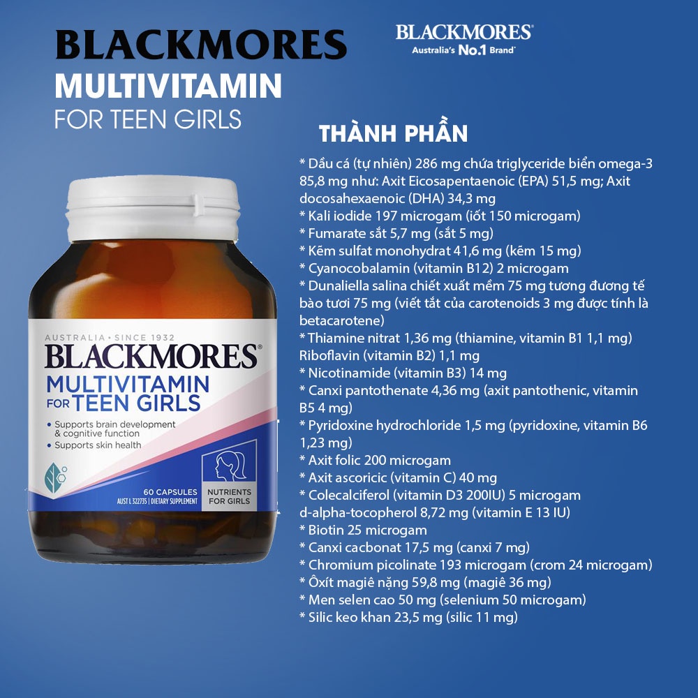 Combo Vitamin Blackmores Multivitamin for teen cho bé gái, bé trai giúp tăng cường trí nhớ, cải thiện sức khỏe