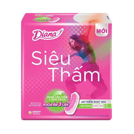 BĂNG VỆ SINH DIANA SIÊU THẤM SIÊU MỎNG KHÔNG CÁNH GÓI 8 MIẾNG