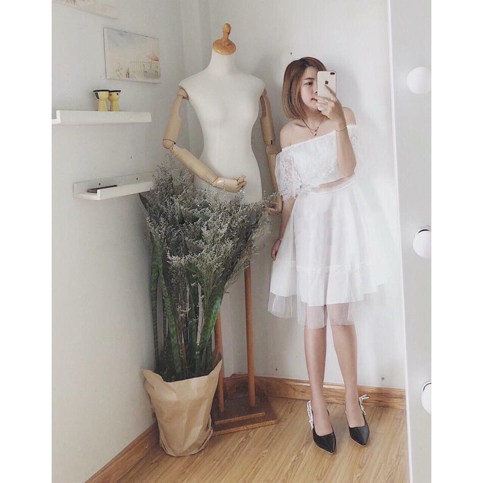 Đầm ren dự tiệc đầm trễ vai phối lưới đẹp ngất | BigBuy360 - bigbuy360.vn