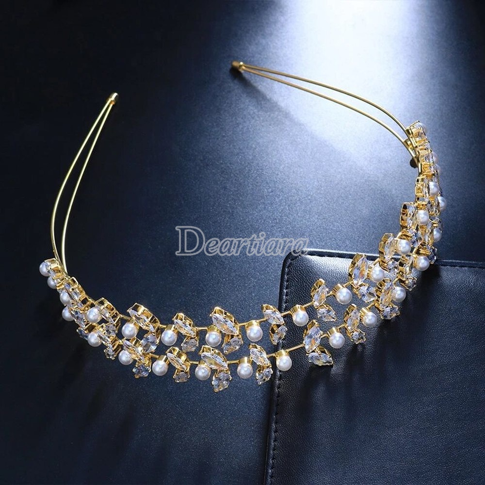 Băng Đô Cài Tóc Đính Đá Zircon Và Ngọc Trai Thời Trang Sang Trọng Cho Cô Dâu