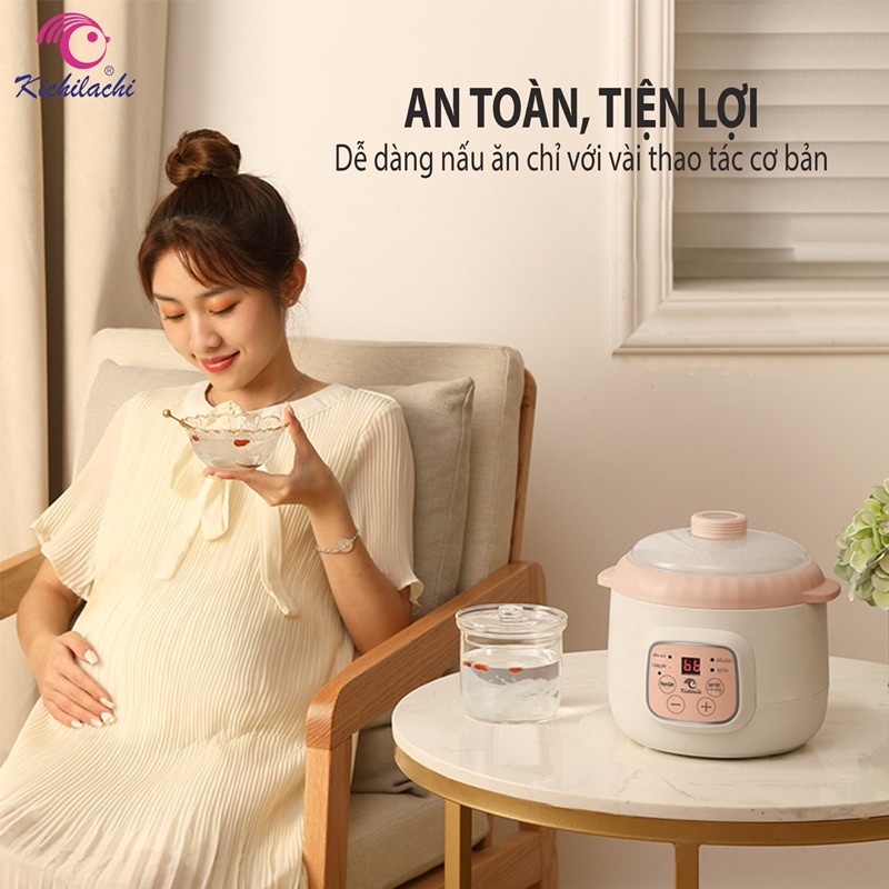Nồi Nấu Cháo Chậm Cho Bé Kichilachi 0.8l  Ninh, Hầm ,Hấp Cách Thuỷ [ TẶNG THÌA + LỒNG HẤP] BẢO HÀNH 3 THÁNG