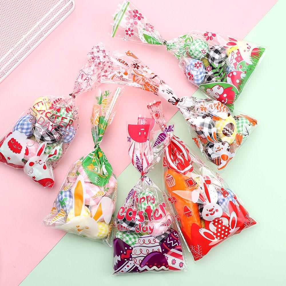 YOLA Set 50 Túi Trong Suốt Đựng Kẹo / Bánh Quy In Hình Thỏ / Trứng Phục Sinh Dễ Thương