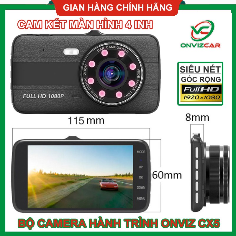 Bộ camera hành trình Onvizcam CX5 chính hãng chuẩn 4inh ghi hình trước sau siêu nét FULL HD 1080P | BigBuy360 - bigbuy360.vn