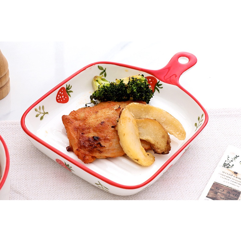 Bộ bát đĩa sứ khay sứ phong cách Bắc Âu dâu tây decor cao cấp trang trí bàn ăn