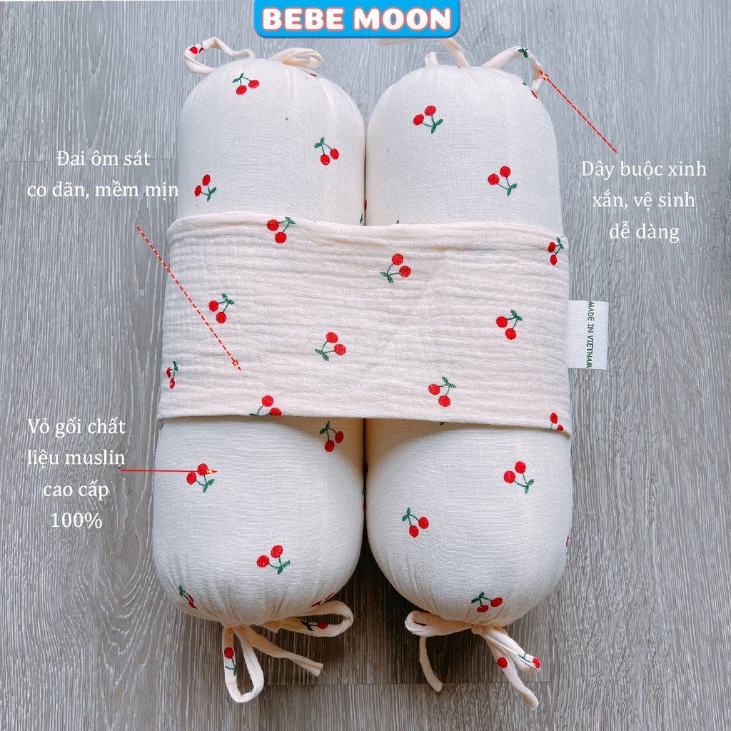 Gối Chặn, Gối Chống Lõm Đầu BeBe Moon chất liệu Vải Xô Muslin Oragnic, Ruột Bông Gòn 4D Không Sụp Lún