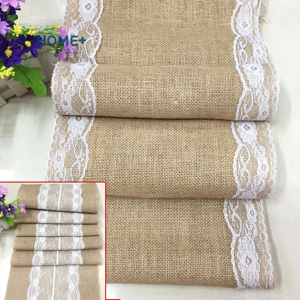 Vintage Burlap Jute Linen Table Runner Lace Cloth Dinning Room Table Gadget Home Decor Accessory @vn