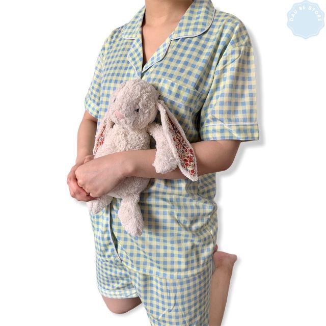 [Ảnh Thật] Bộ Ngủ Nữ Họa Tiết Caro Hàn Quốc Ulzzang Cute Form Rộng - Pijama Hè Đồ Mặc Nhà Quần Đùi Hot Trend -Daube-S009