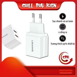 [ Freeship ]Củ sạc USAMS CC090 đầu ra kép, sạc 2 thiết bị cùng lúc/ ABS chống cháy, sử dụng lâu bền