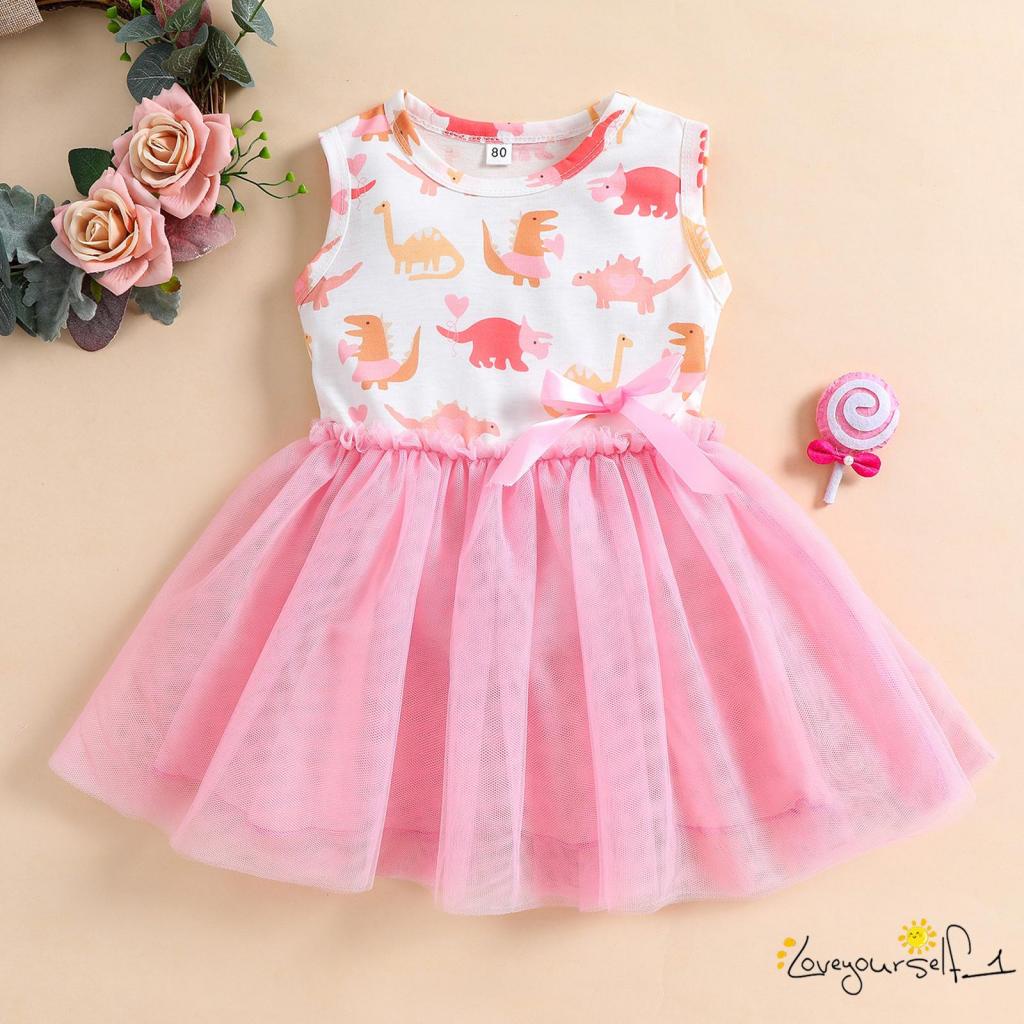 Đầm Sát Nách Cổ Tròn B930G In Hình Khủng Long Cho Bé Gái 1-6 Tuổi