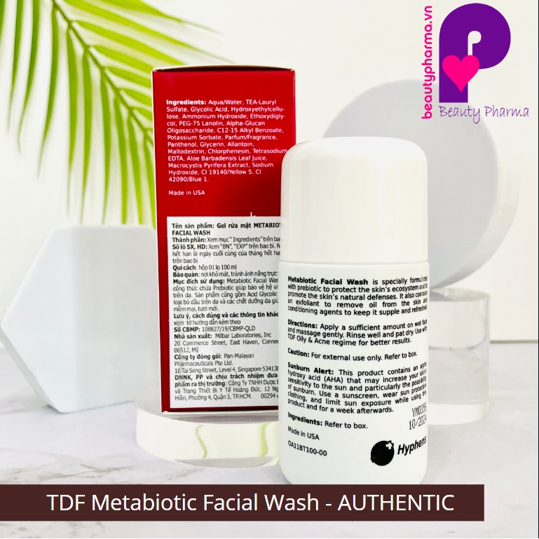 Sữa rửa mặt TDF Metabiotic Facial Wash bổ sung vi sinh, chống bùng phát mụn 100ml