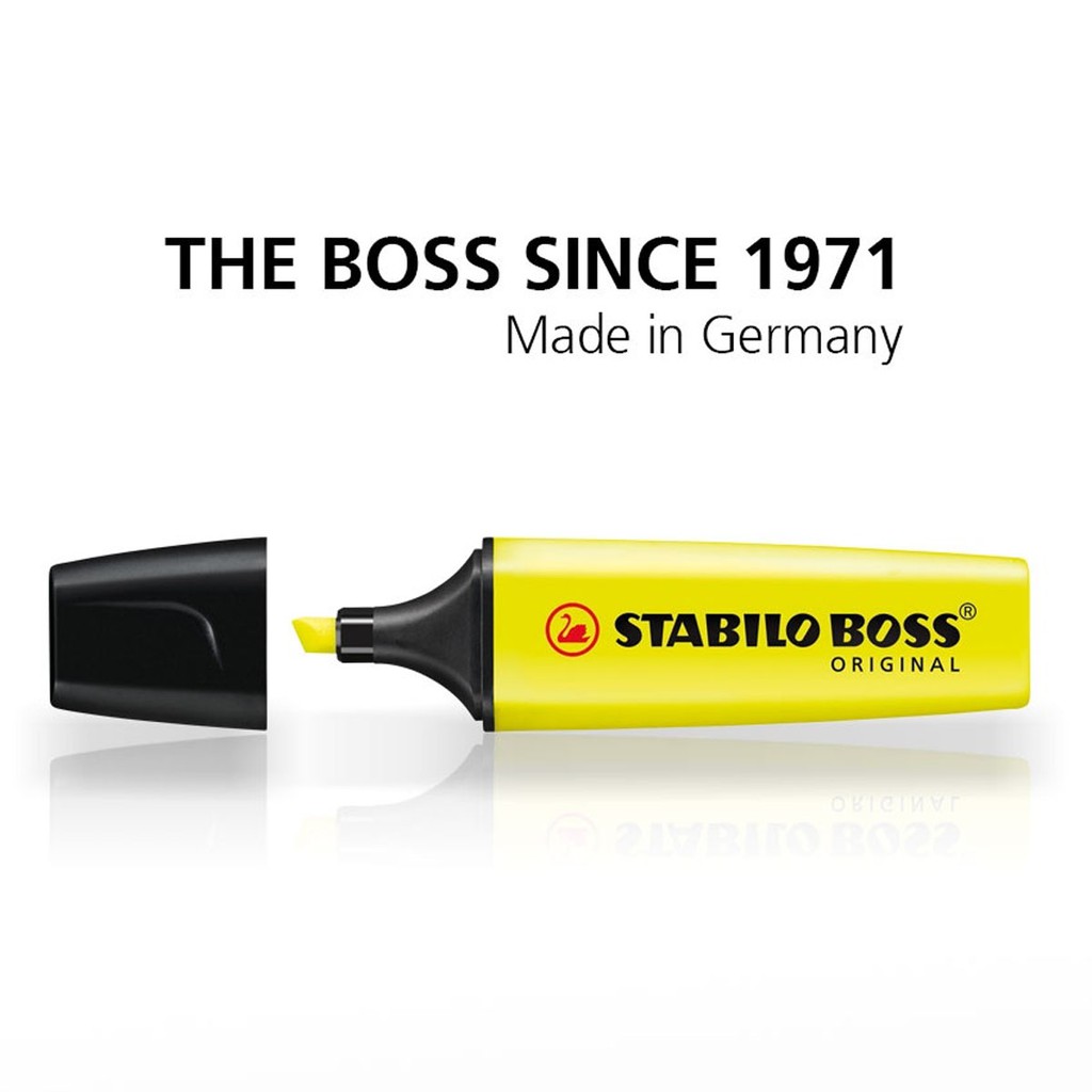 Bộ 9 cây bút dạ quang STABILO BOSS ORIGINAL HL70 + tuýp mực châm HL70R màu vàng (HL70-C9G)