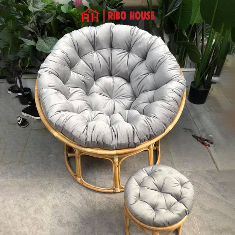 Ghế papasan RIBO HOUSE giả mây nhựa 100cm khung kim loại sơn tĩnh điện thư giãn trang trí phòng khách ban công RIBO186