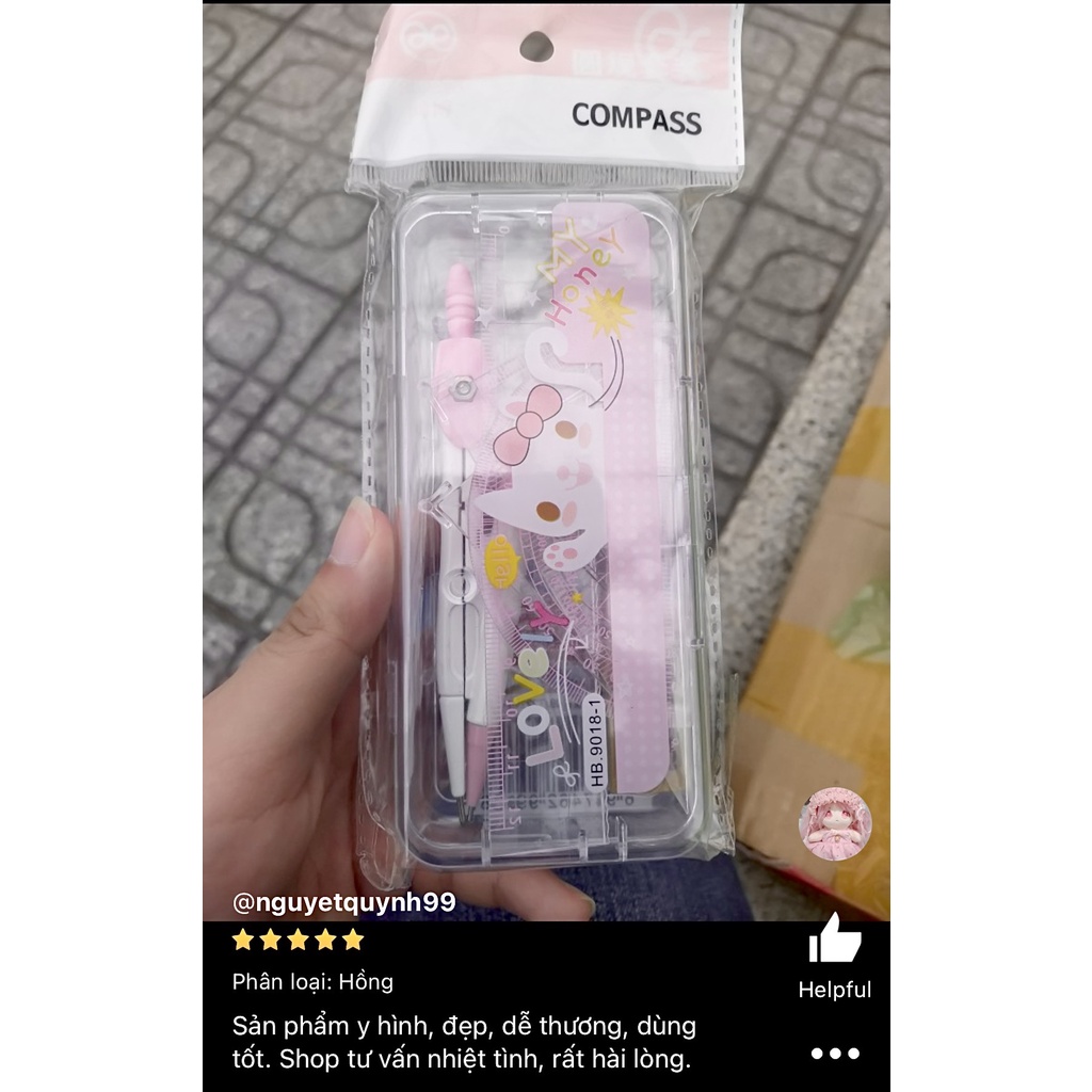 Bộ Compa Chì Kim 7 Món Cao Cấp, Compa Học Sinh Dễ Thương Cao Cấp