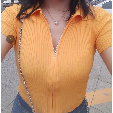 Áo croptop màu trơn phong cách Hàn Quốc thiết kế khóa kéo 2 đầu sành điệu