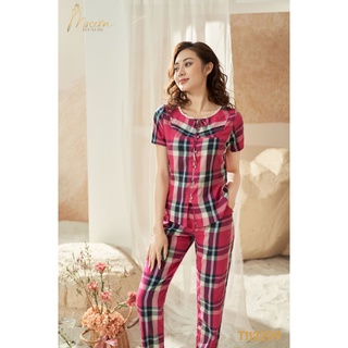Bộ mặc nhà nữ chất thô Kate Hàn,áo tay ngắn quần dài mùa hè dòng cao cấp thô Kate Hàn Mộc Eva T112209