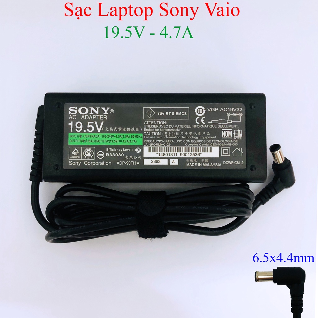 Sạc Laptop Sony Vaio chính hãng 19.5V - 4.7A, adapter Sony chân to 6.5mm x 4.4mm